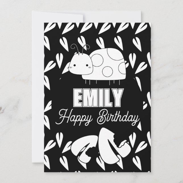 Cute Ladybug Hearts Colouring Birthday Party Holiday Card (Front)