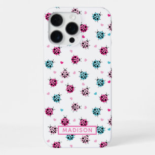 Cute Ladybug Hearts Custom Name iPhone 16 Pro Max Case