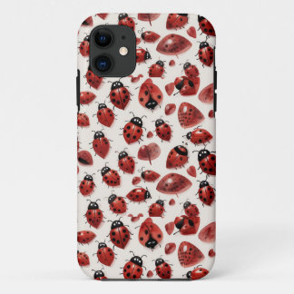 Cute Ladybug Hearts Lovebug Handdrawn Illustration iPhone 11 Case
