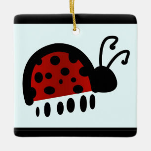Cute Ladybug Illustration Ceramic Ornament