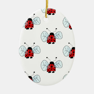 Cute Ladybug Illustration Ceramic Tree Decoration
