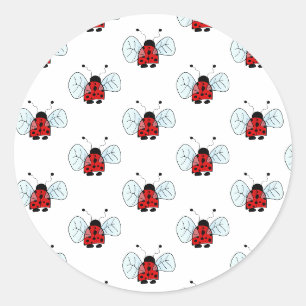 Cute Ladybug Illustration Classic Round Sticker
