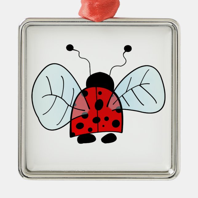 Cute Ladybug Illustration Metal Tree Decoration (Front)