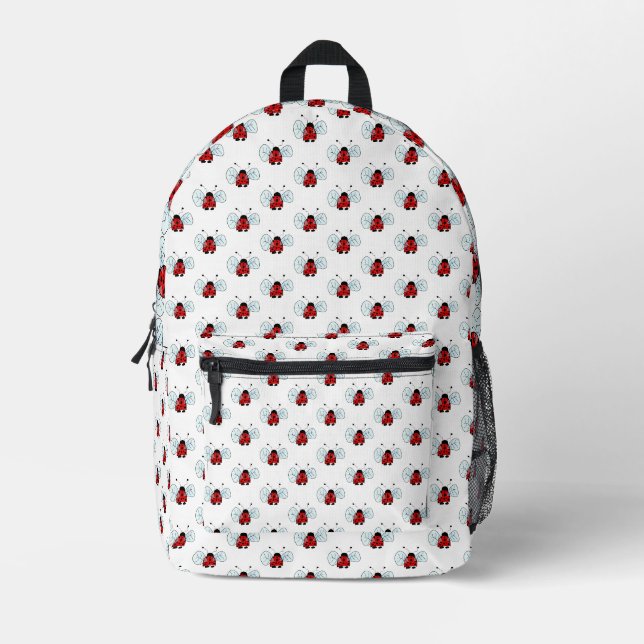 Cute Ladybug Illustration Printed Backpack (Front)