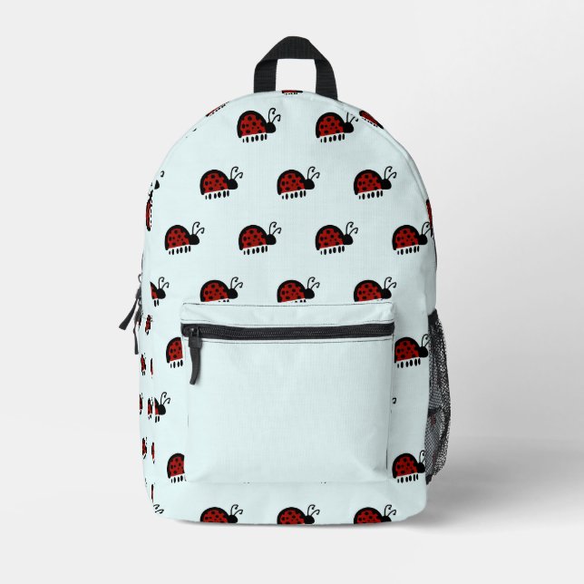 Cute Ladybug Illustration Printed Backpack (Front)
