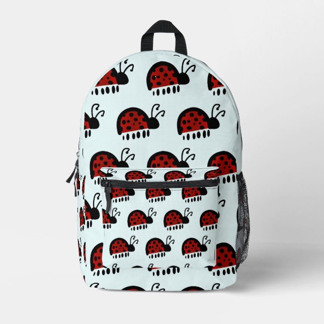 Cute Ladybug Illustration Printed Backpack (Front)