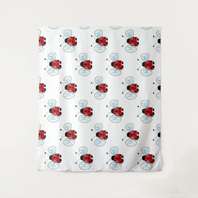 Cute Ladybug Illustration Tapestry (Front)