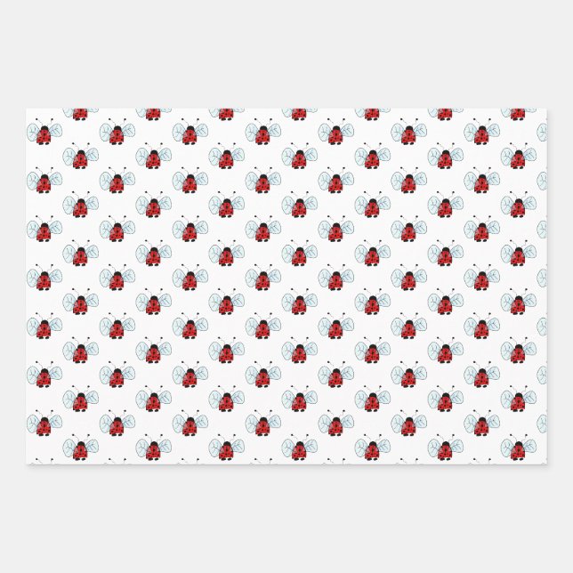 Cute Ladybug Illustration Wrapping Paper Sheet (Front)