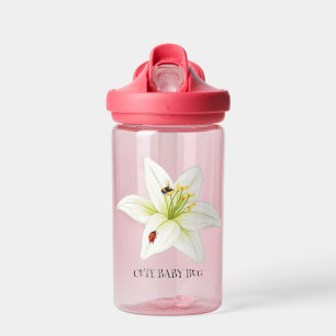 Cute ladybug lily flower school kids girly water bottle