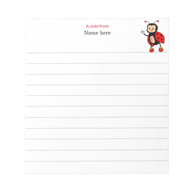Cute Ladybug Lined Notepad (Front)