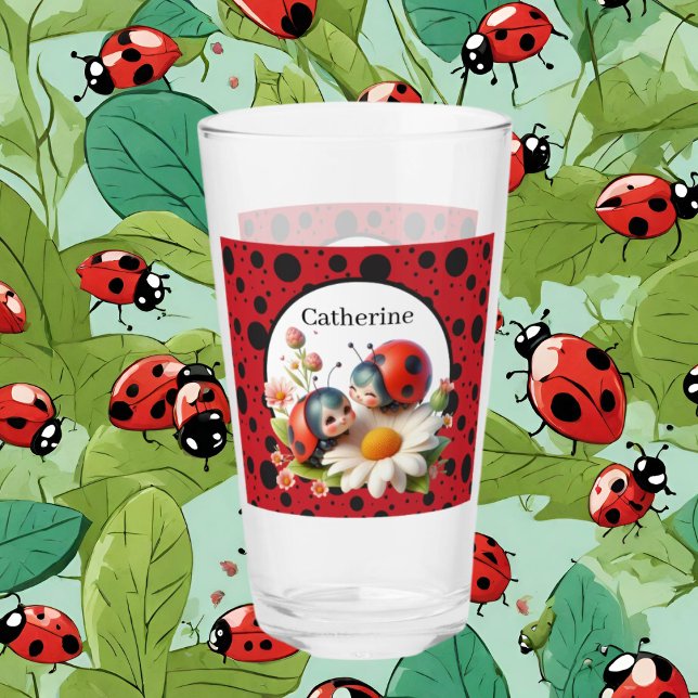 Cute ladybug lovers add name  glass (Creator Uploaded)