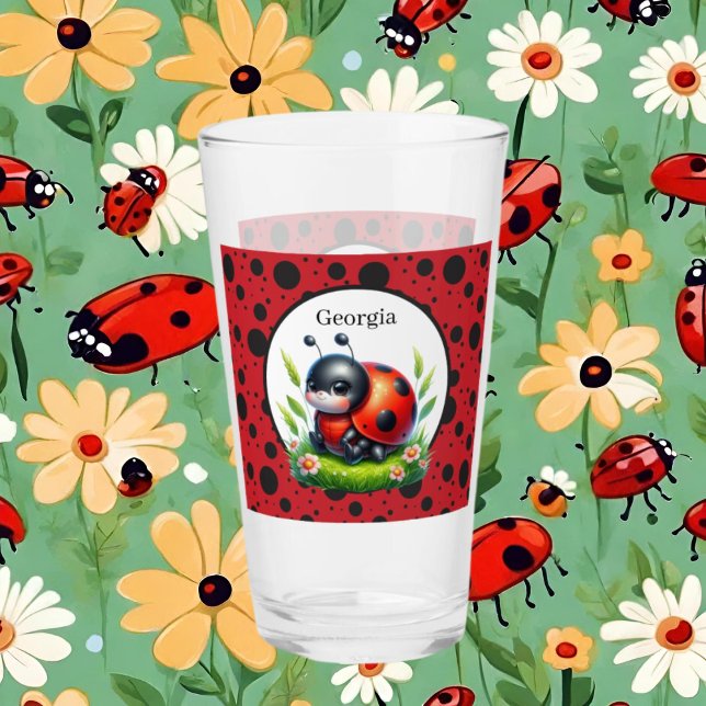 Cute ladybug lovers add name  glass (Creator Uploaded)