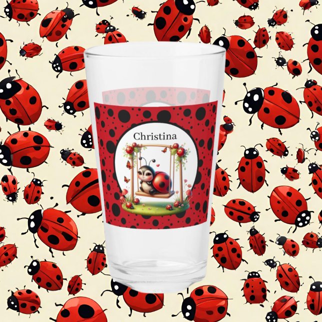Cute ladybug lovers add name glass (Creator Uploaded)