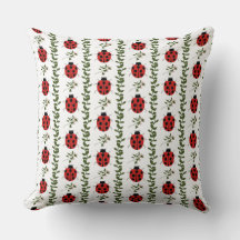 Cute Ladybug Nursery Throw Pillow | Red and Green