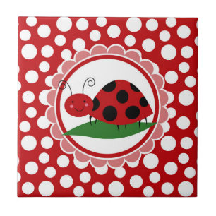 Cute Ladybug On A Leaf - Girls Red Black Tile