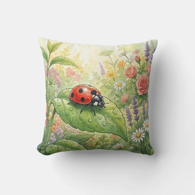 Cute Ladybug On A Leaf Tiny Insects  Cushion (Front)