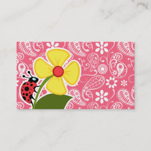Cute Ladybug on Brink Pink Paisley; Floral Business Card