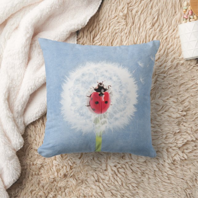 Cute Ladybug on Dandelion Nature Cushion (Blanket)