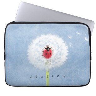 Cute Ladybug on Dandelion Nature Laptop Sleeve