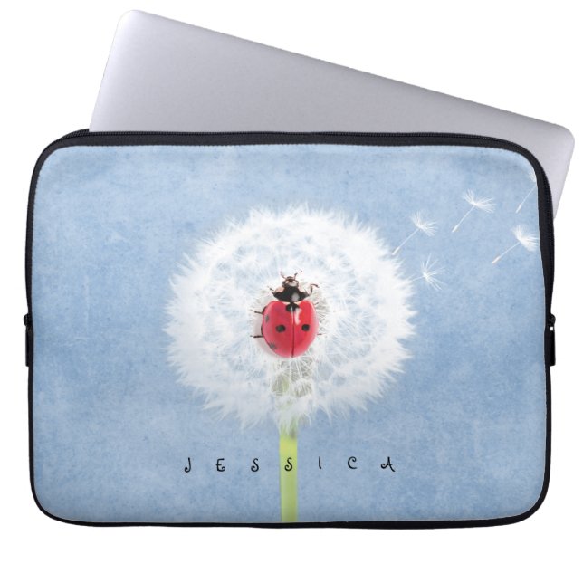 Cute Ladybug on Dandelion Nature  Laptop Sleeve (Front)