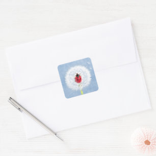 Cute Ladybug on Dandelion Nature Square Sticker