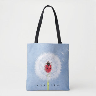 Cute Ladybug on Dandelion Nature Tote Bag