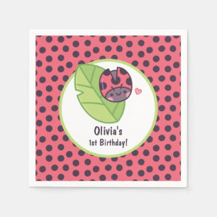 Cute Ladybug On Leaf Girls Birthday Party Supplies Napkin