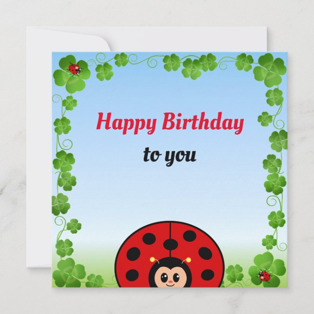 Cute Ladybug on Light Blue Birthday Flat Card (Front)