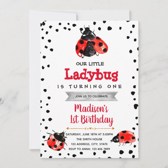 Cute ladybug party birthday invitation (Front)