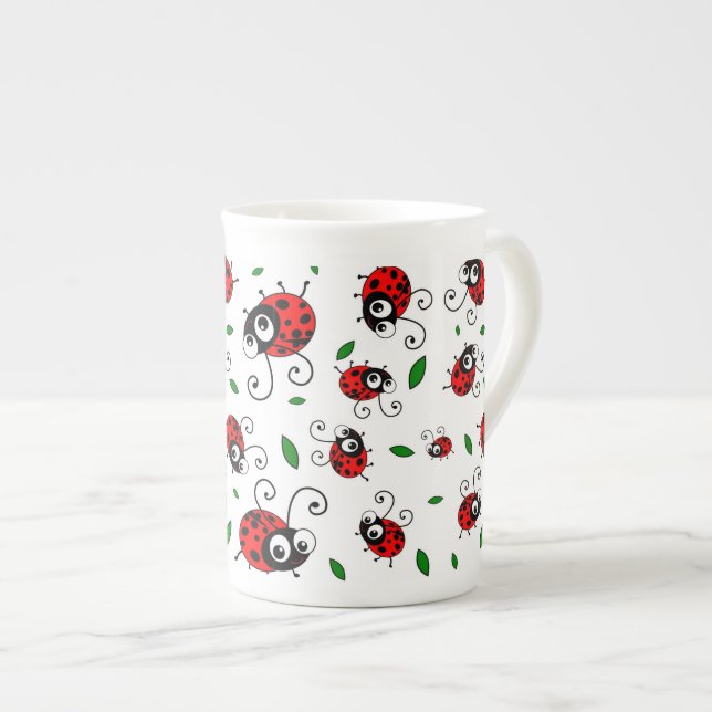 Cute ladybug pattern bone china mug (Front Right)