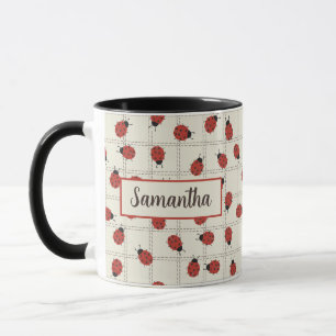 Cute ladybug pattern & Custom Name on Cream White Mug
