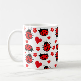 Cute Ladybug Pattern Lovely Insect Herts Flowers Coffee Mug