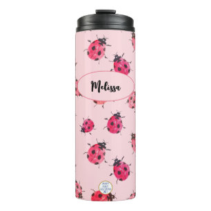 Cute Ladybug Pattern Personalised Girly Pink Thermal Tumbler