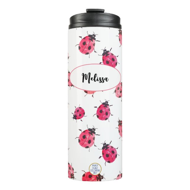 Cute Ladybug Pattern Personalised Girly Pink Thermal Tumbler (Front)