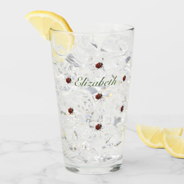 Cute Ladybug pattern with Name Glass (Front Ice)