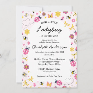 Cute Ladybug Pink Girl Baby Shower Invitation