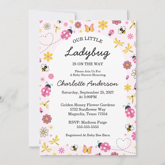 Cute Ladybug Pink Girl Baby Shower Invitation (Front)