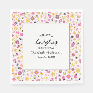 Cute Ladybug Pink Girl Baby Shower Napkin