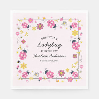 Cute Ladybug Pink Girl Baby Shower Napkin
