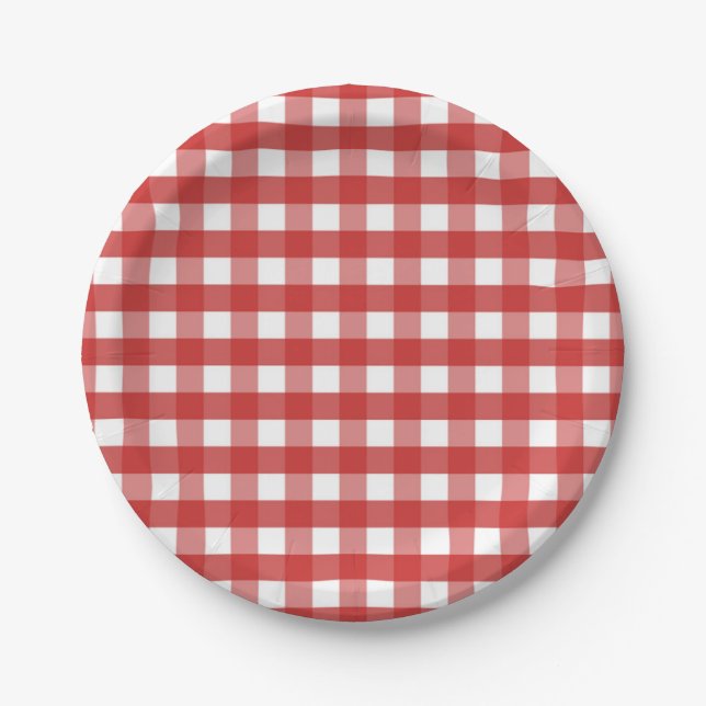 Cute Ladybug Plaid Picnic Plates (Front)