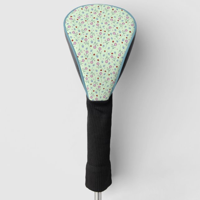 Cute Ladybug Polka dot Daisy Flower Rustic Pattern Golf Head Cover (Front)