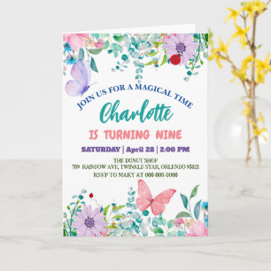 Cute Ladybug Polka dot floral Flower Birthday name Card