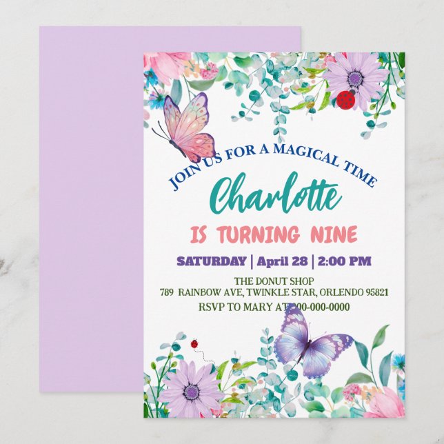 Cute Ladybug Polka dot floral Flower Birthday name Holiday Card (Front/Back)