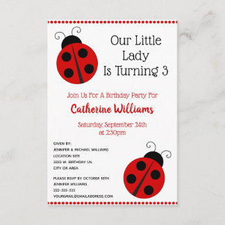 Cute Ladybug Polka Dot Llittle Girl Birthday Party Invitation