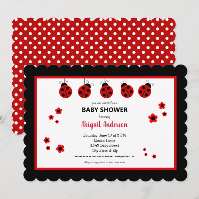 Cute Ladybug Polka Dots Baby Shower Invitation (Front/Back)