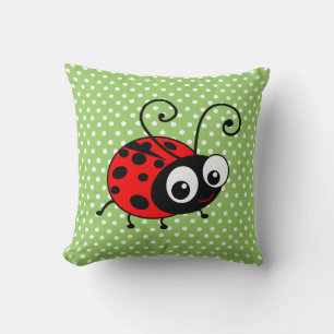 Cute Ladybug Polka Dots Green & Red Cushion