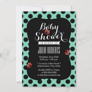 Cute Ladybug Polka Dots Mint Green Baby Shower Invitation