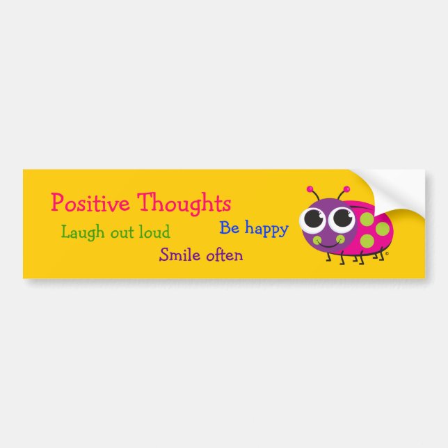 Cute Ladybug "Positive Thoughts" Bumper Sticker (Front)