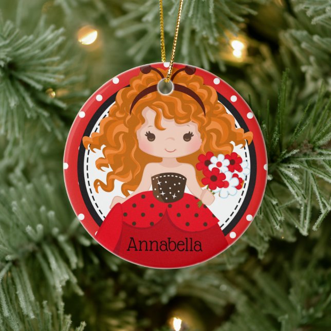 Cute Ladybug Princess Personalised Ceramic Ornamen Ceramic Tree Decoration (Tree)
