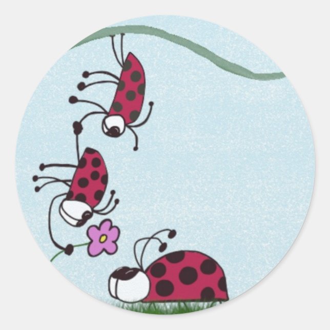 Cute Ladybug Professing His Love Painting Classic Round Sticker (Front)